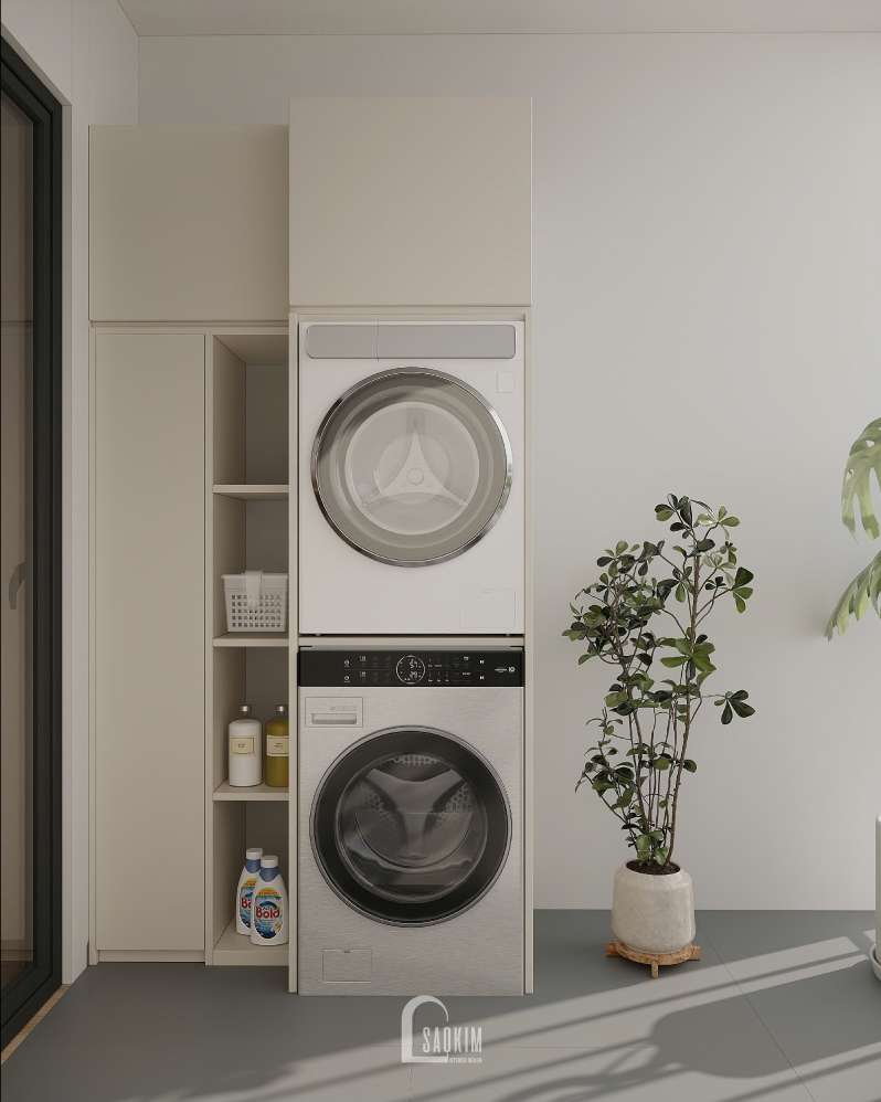 Khu vực ban công trong thiết kế nội thất chung cư 87m2 Hinode City phong cách Wabi Sabi
